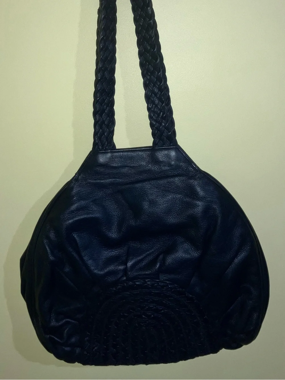 Braccialini vintage Italian leather bag handbag purse blue unique shape braided